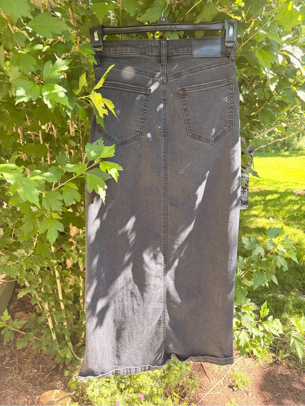 Black Washed Split-Hem Jeans Skirt